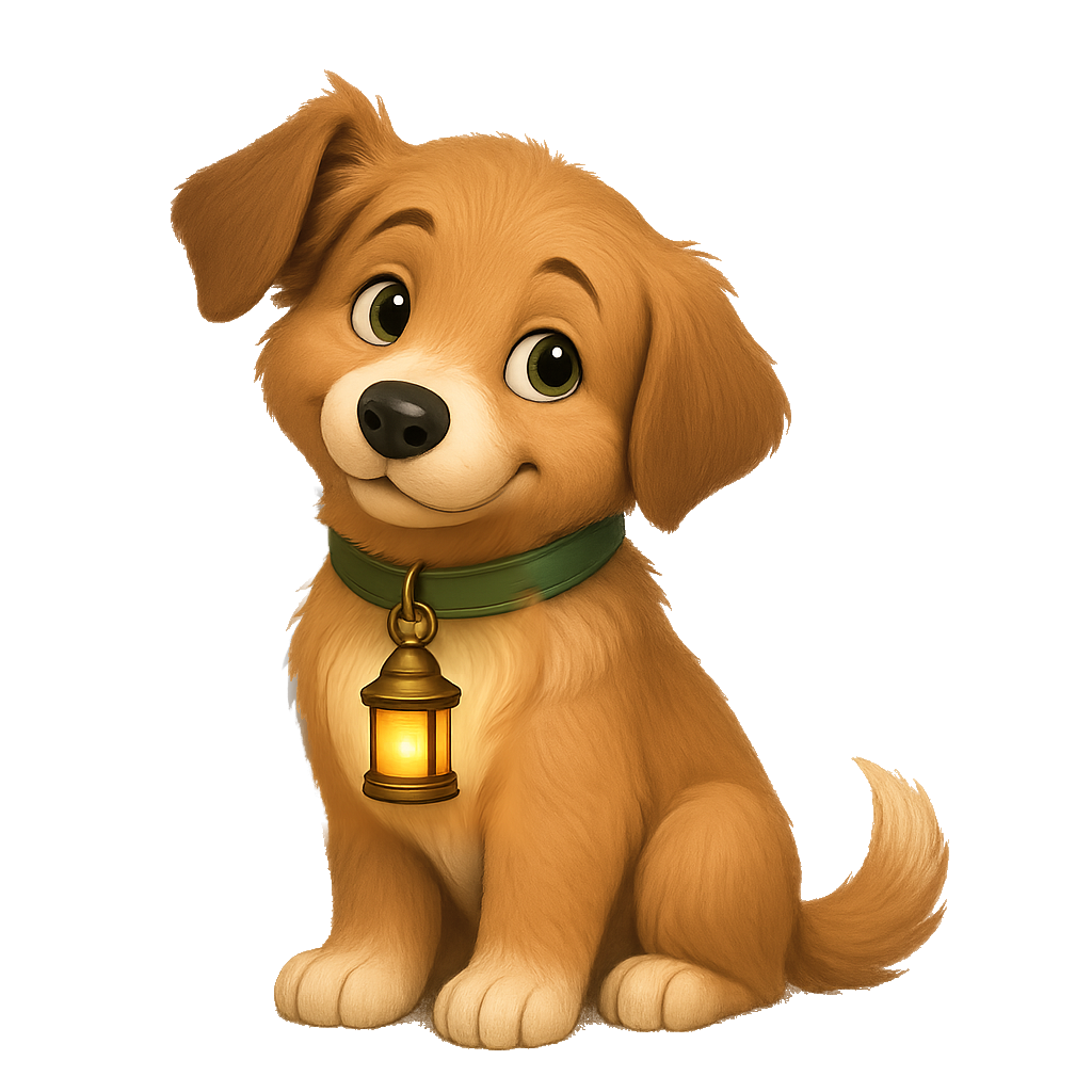 Moss, the reading companion — a golden puppy, listening